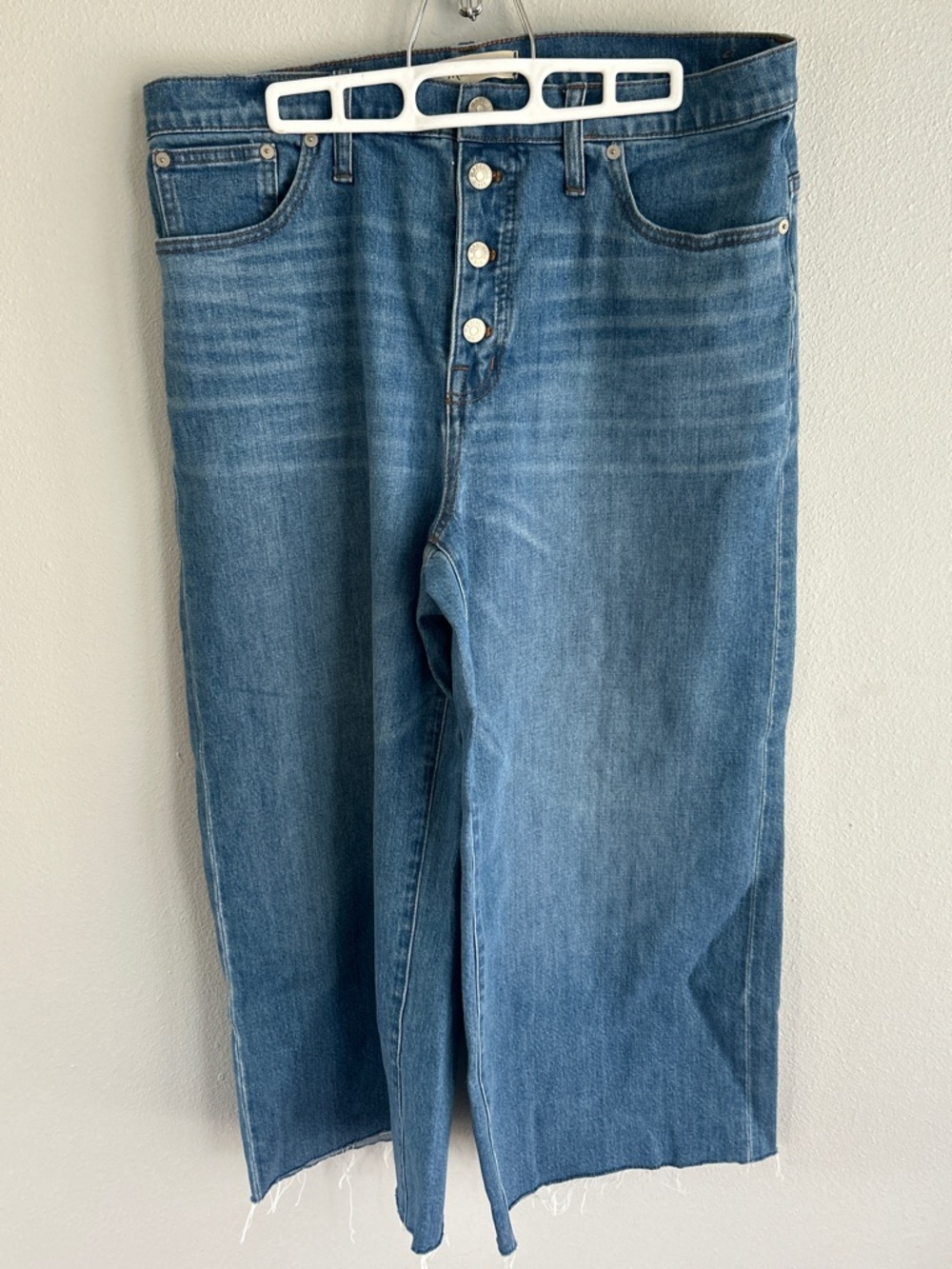EUC Madewell Button Fly Wide Leg Crop Denim Jeans SZ 32 Raw Hem